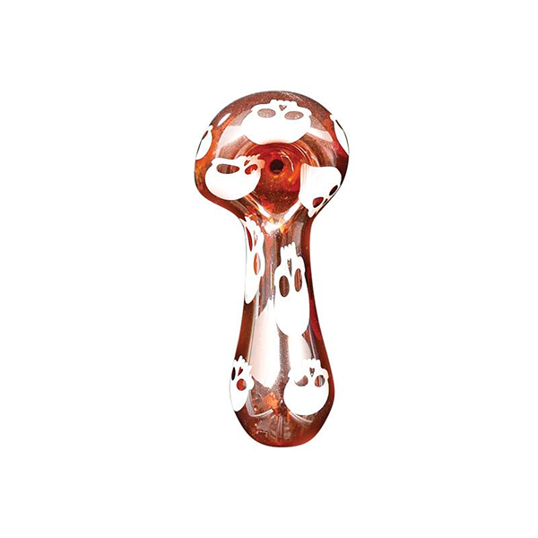 Hand Pipe with Skulls by Red Eye Glass