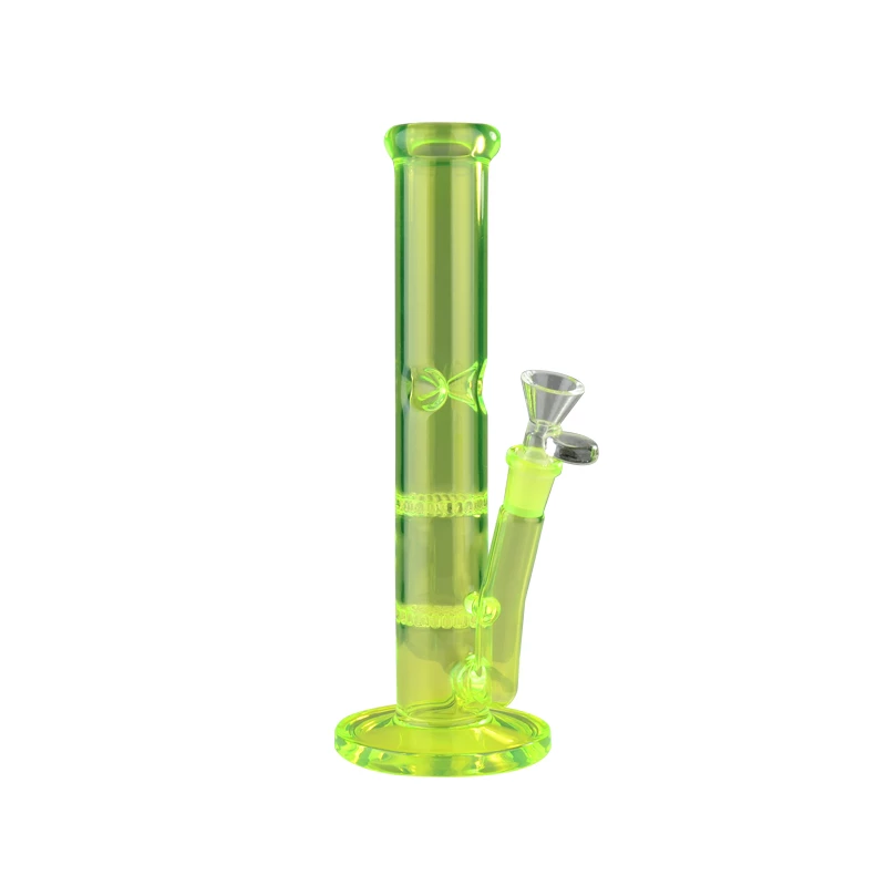 10" Tall Day Glow Straight Tube with 2 Honeycomb Percs
